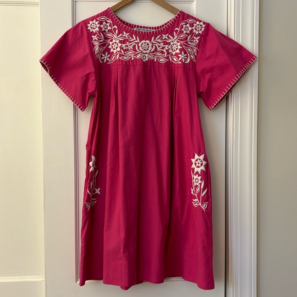 Pink City Prints embroidered pink short sleeve dress